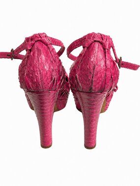 Christian Dior Pink Leather Platform Ankle Strap Bow Buckle Stiletto Heels